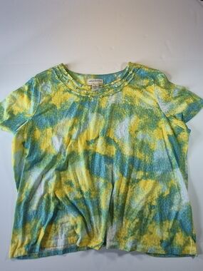 Alfred Dunner Women's Tie-Dye Short Sleeve Tee in Yellow & Teal
